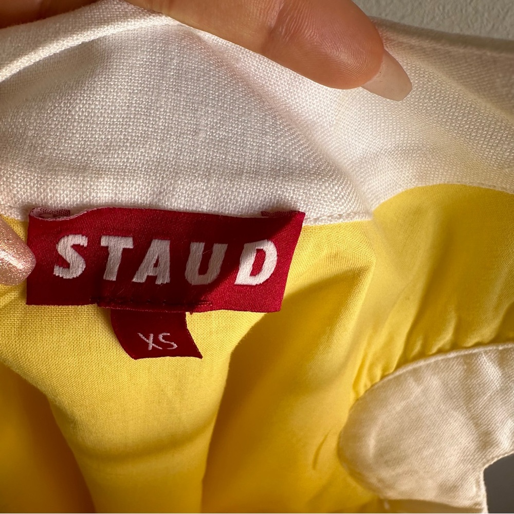 *SOLD* STAUD Renata Linen Mini Dress in Wallflower & White / Scalloped Hem - Picture 8 of 10